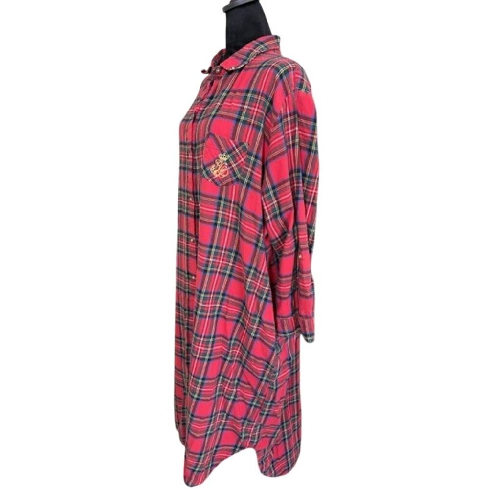 Lauren Ralph Lauren Nightgown 3X Red Plaid Button Front Flannel Holiday Maxi - Picture 3 of 9